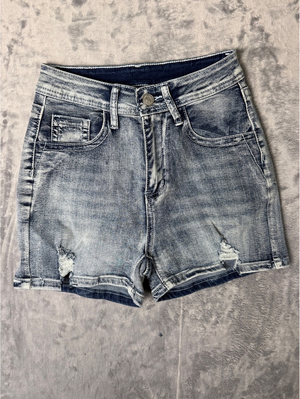 Women's Distressed Denim Shorts with Embroidered Back Pockets, Size XS